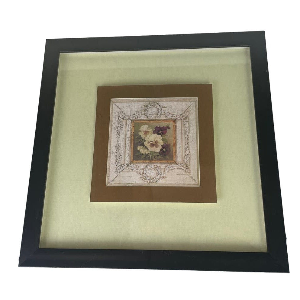Rustic Flower Pansy Hyacynth Violet Square Matted Framed Wall Art Artwork Pair