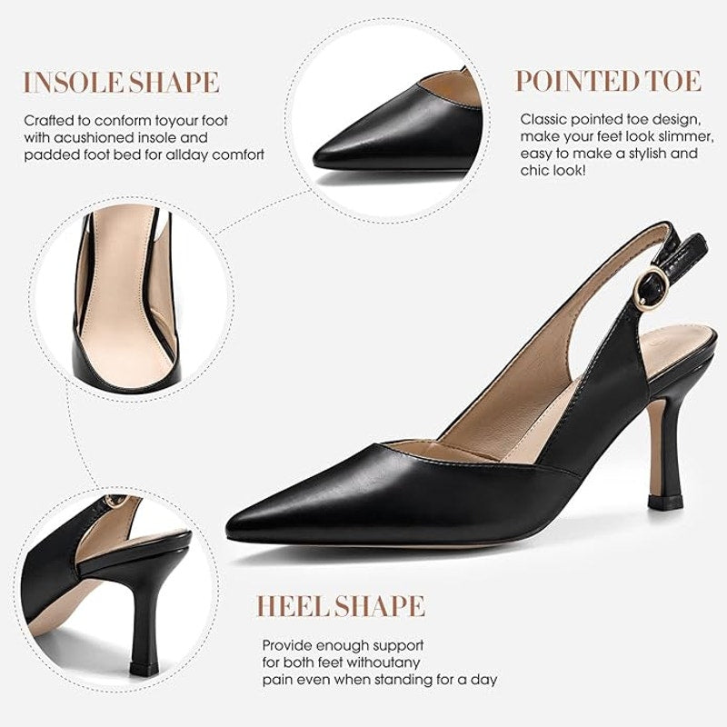 Rilista Womens Size 9.5 Black 3.5" Heel Slingback Pointed Closed Toe Pumps Shoes
