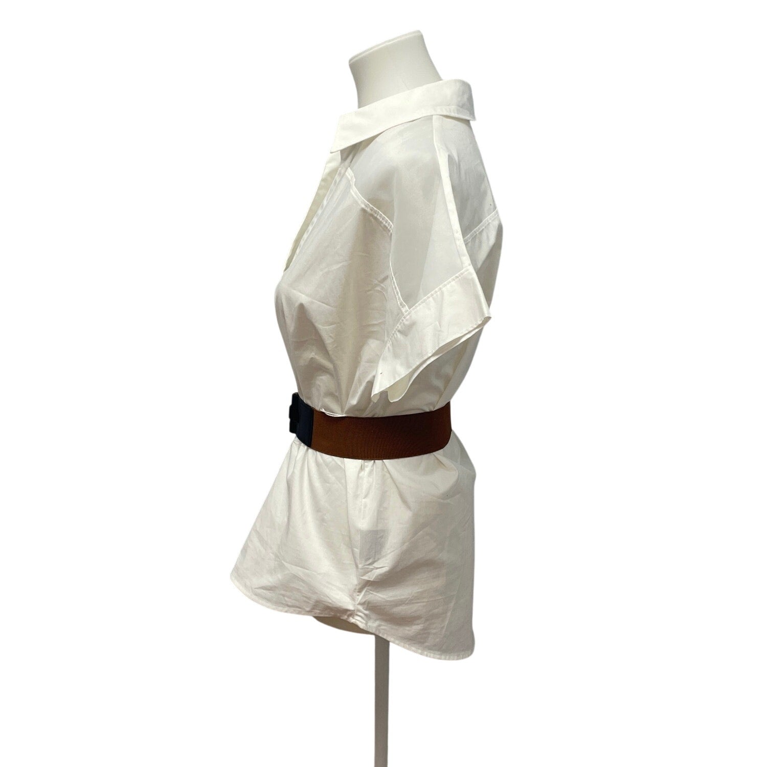 New Worthington Womens Size Small Cotton Blend Short Sleeve Belted Button Shirt