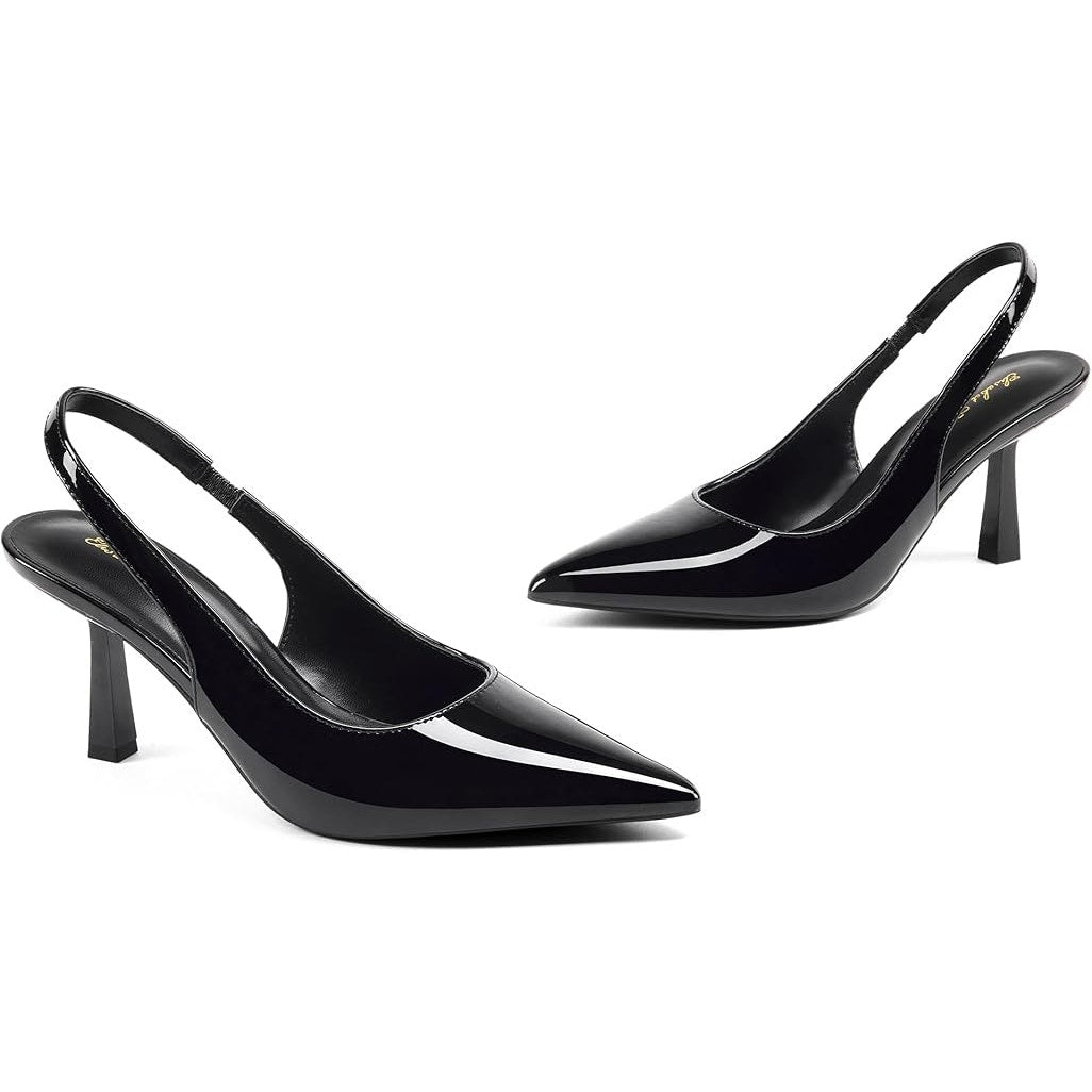 Elisabet Tang Women Size 9 Black 3.25" Heel Closed Pointed Toe Slingback Shoes