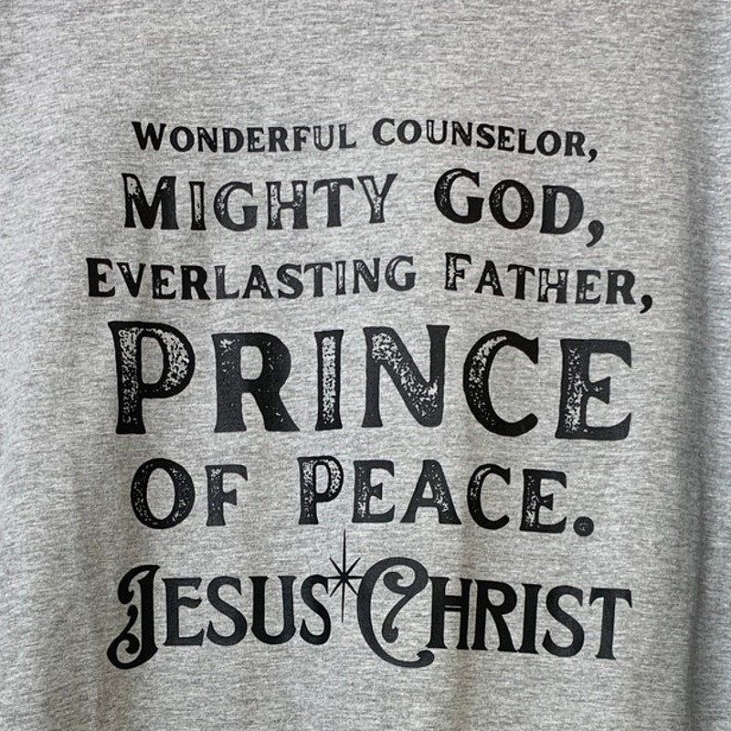 New Hand Printed Mens XL Gray Jesus Christ Prince of Peace Crew Neck Tee Shirt