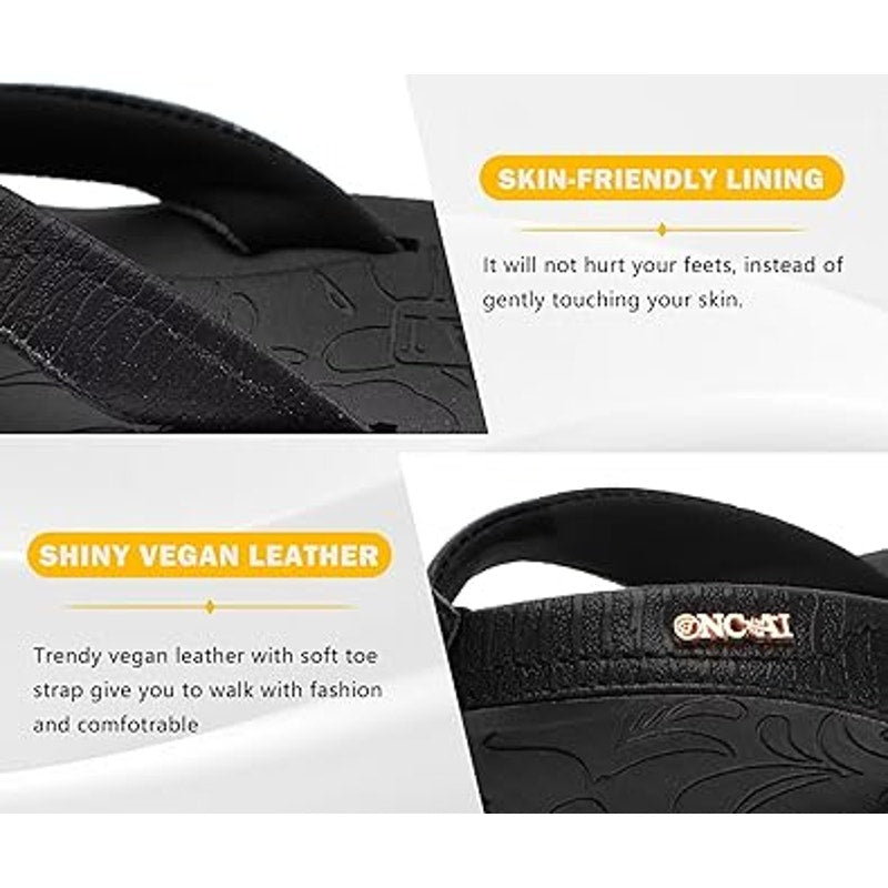 New Oncai Women 9 Black Cushioned Slip On Thong Flip Flop Arch Support Sandals