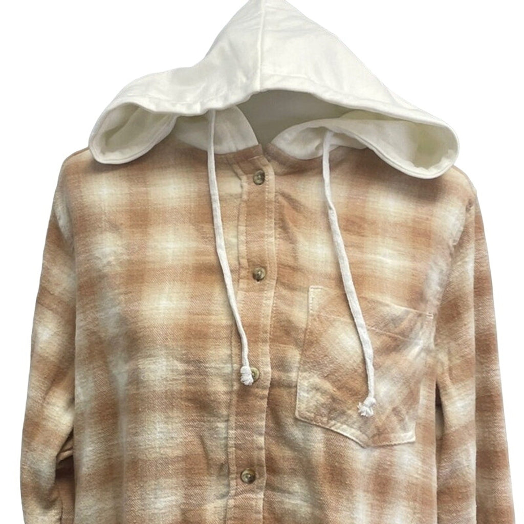 New Hand Printed Womens Large Christmas Poinsettia Flower Plaid Flannel Hoodie