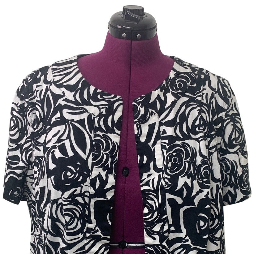 DressBarn Women 22/24W Cotton Blend Floral Short Sleeve Open Front Career Jacket
