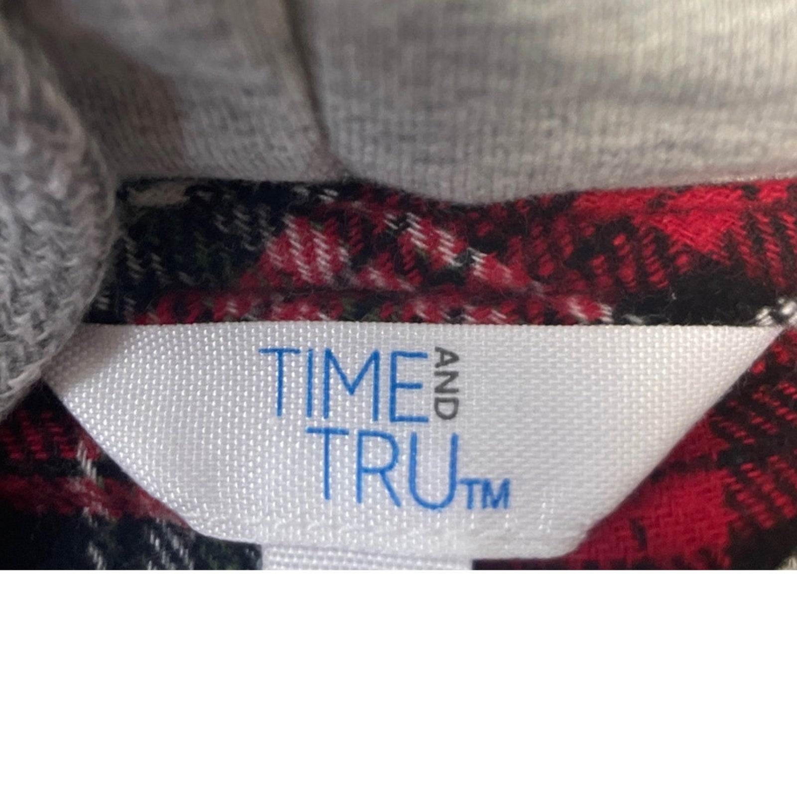 New Time and Tru Womens 3XL Long Sleeve Plaid Flannel Cotton Blend Hoodie