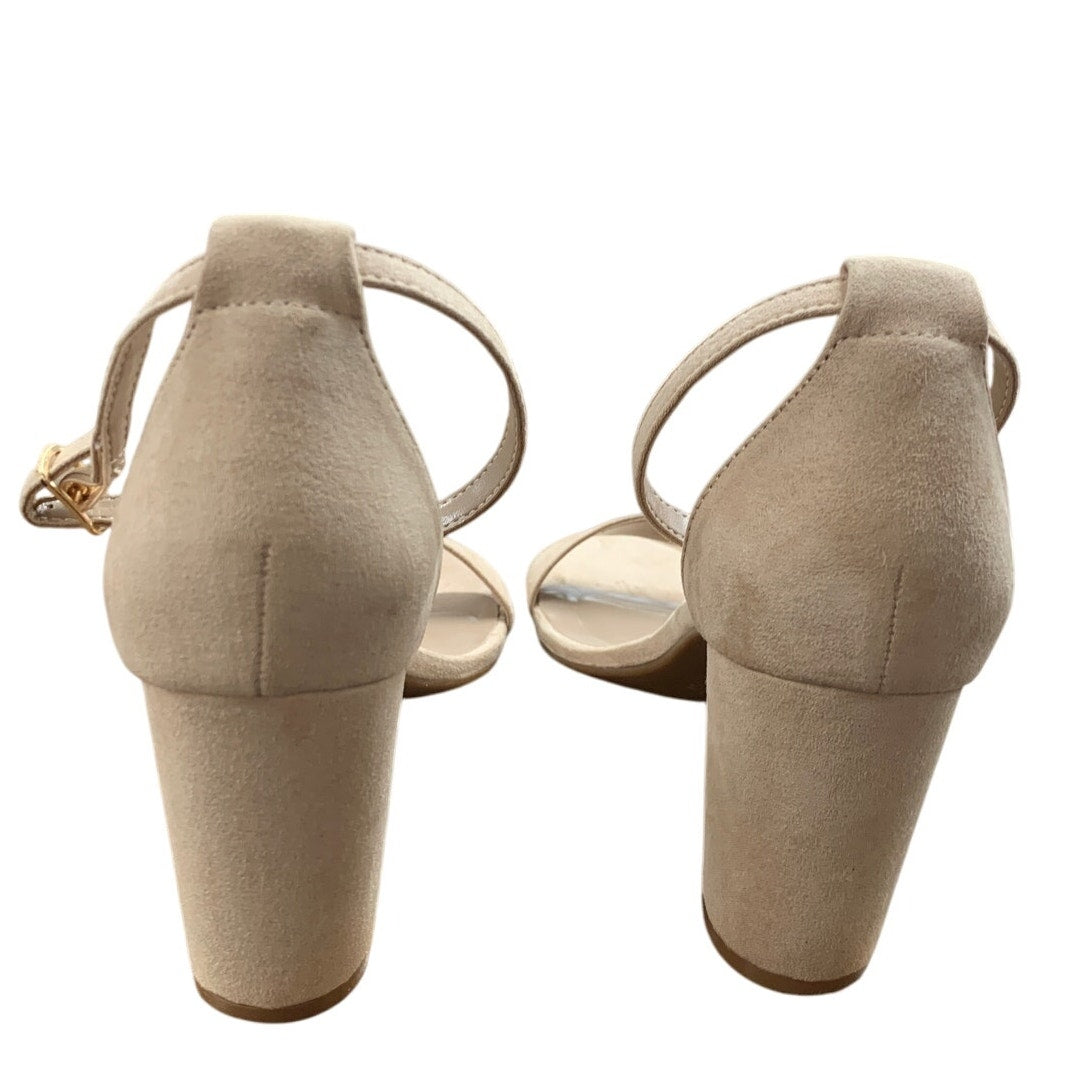 Dream Pairs Womens 8.5 Tan Faux Suede 3" Block Heel Open Toe Ankle Strap Shoes