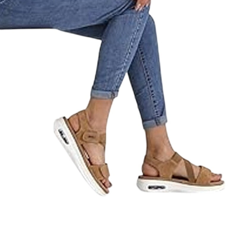 Mysoft Womens Size 6 Brown Hook Loop Strappy Summer Air Cushion Walking Sandals