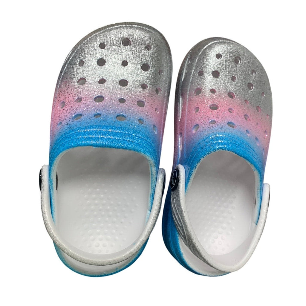 Toddler Girls Size 10 Silver Glitter Ombre Clogs Sandals Slip On Water Shoes