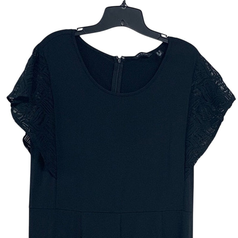 H by Halston Womens Medium Black Short Lace Sleeve Back Zip PolyBlend Jumpsuit