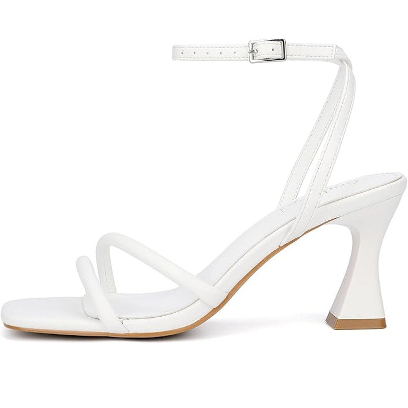 Goderci Womens Size 8.5 White 3" Heel Open Square Toe Ankle Strap Shoes