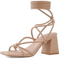 Shoe'N Tale Womens Size 10 Tan Lace Up Open Toe 3" Block Heel Ankle Wrap Shoes
