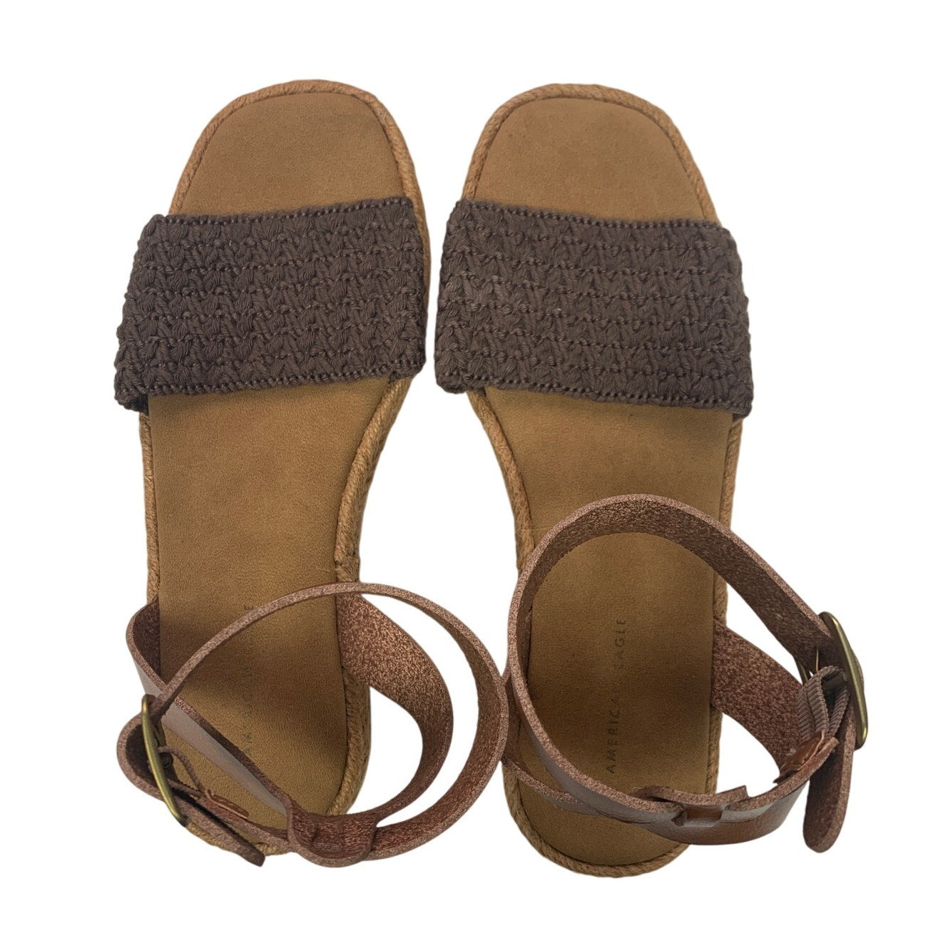 New American Eagle Womens US Size 8 Espadrille Ankle Wrap Faux Leather Sandals