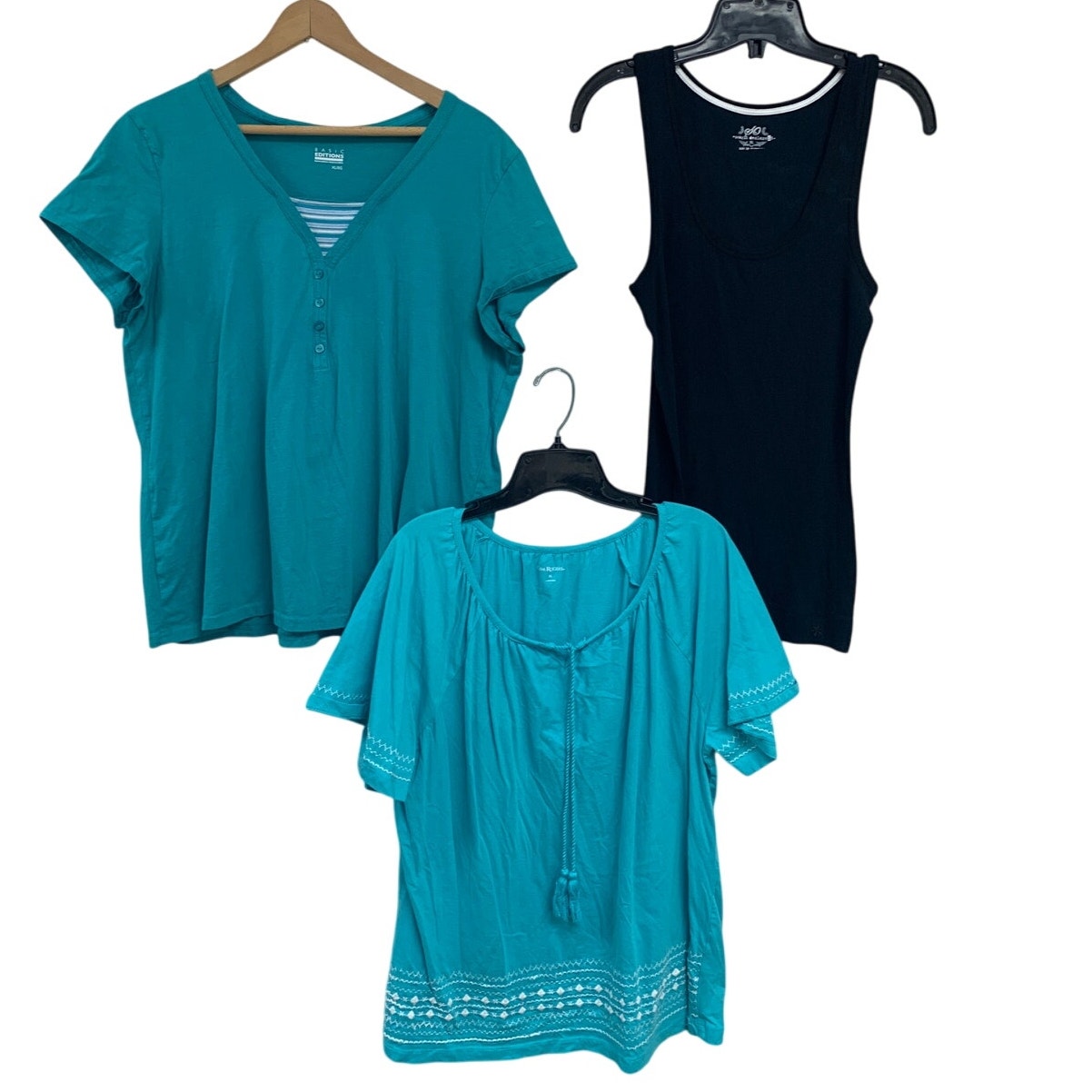 Lot of 3 Womens XL Short Sleeve Tank Top Layered Look Front Tie Tee Shirts