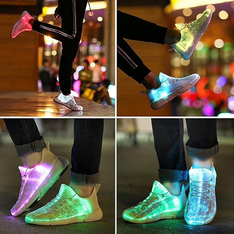 New Shinmax Mens Size 10 White Light Up LED Sneakers Round Toe Rechargable Shoes