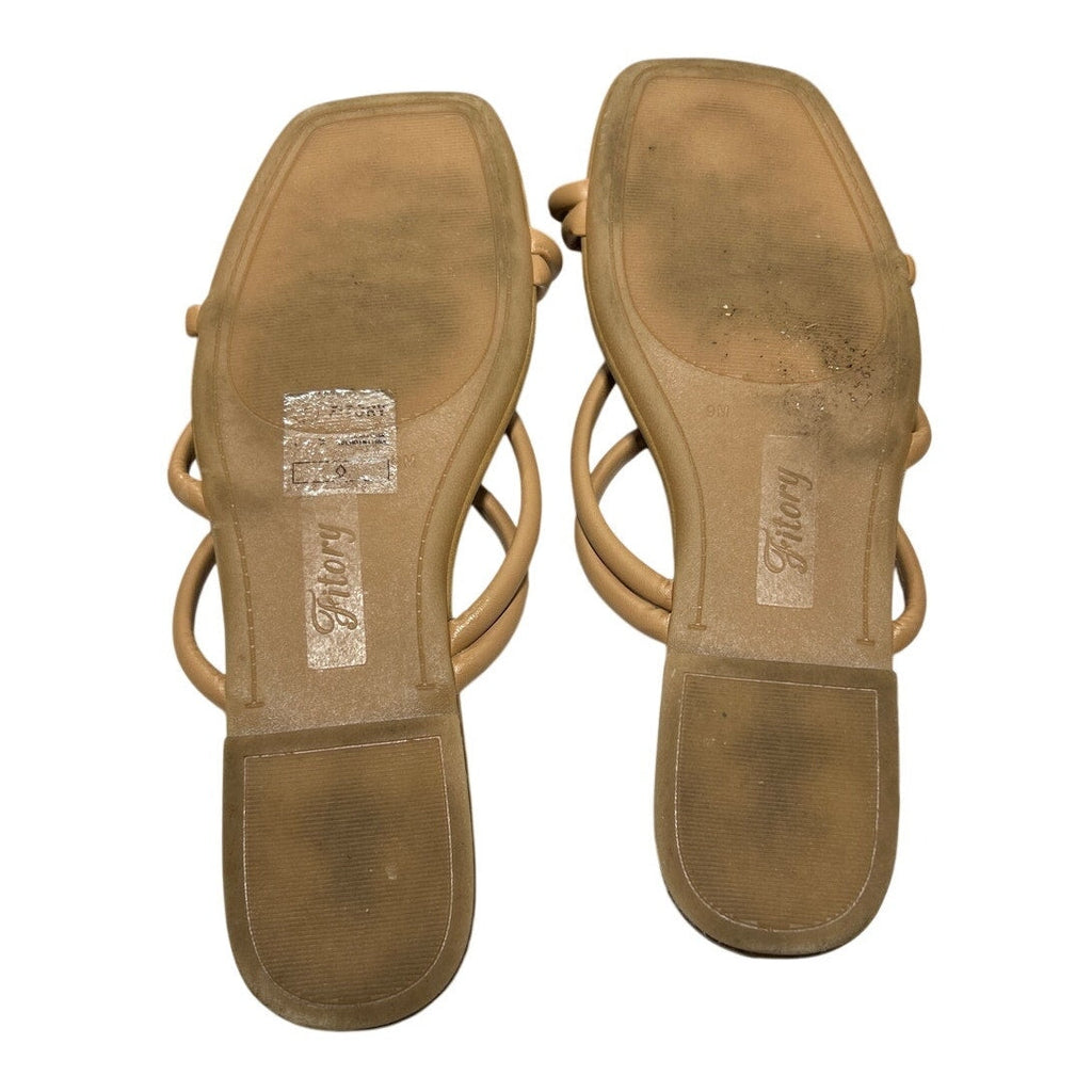 Fitory Womens Size 9 Tan Faux Leather Toe Ring Slide On Cross Strap Sandal Shoes
