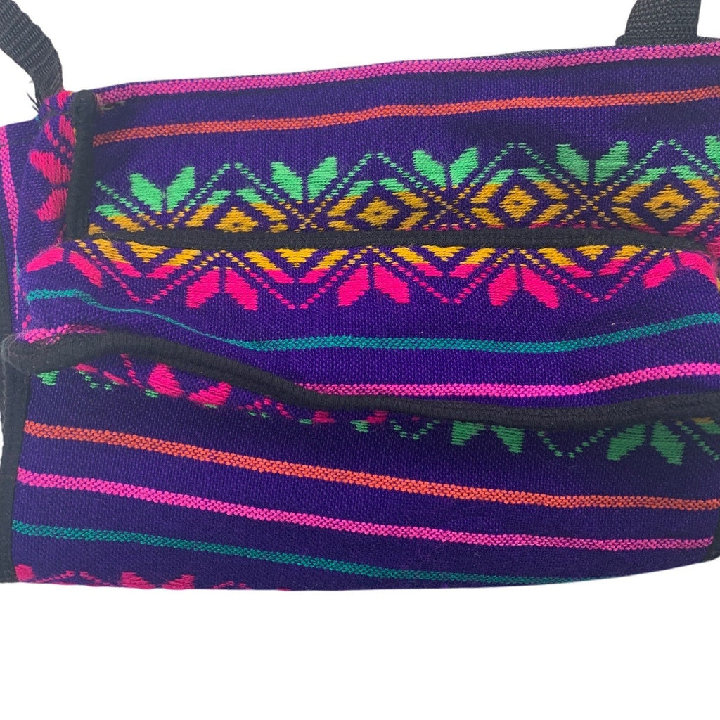 Neon Rainbow Mexican Floral Stripe Woven Side Pocket Fabric Reusable Tote Bag