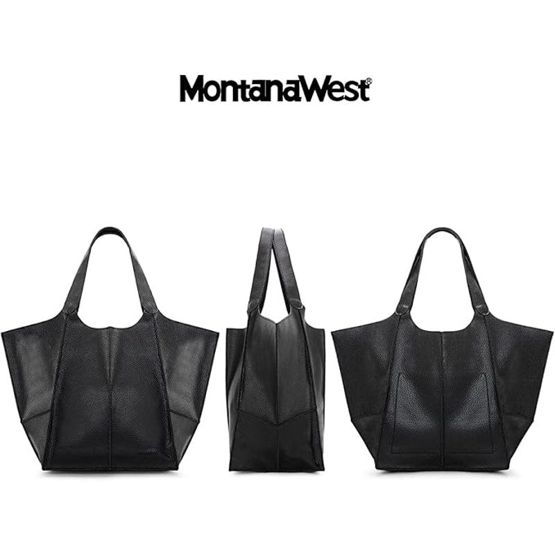 NWT New Montana West Womens Black PU Leather Tote Bag Large Shoulder Purse