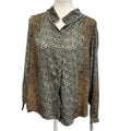 FYLO Womens Medium Cheetah Print Long Sleeve Beaded Collar Button Up Top
