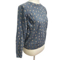 LOFT Womens Small Paisley Blue Long Sleeve Crew Neck 100% Cotton Sweater