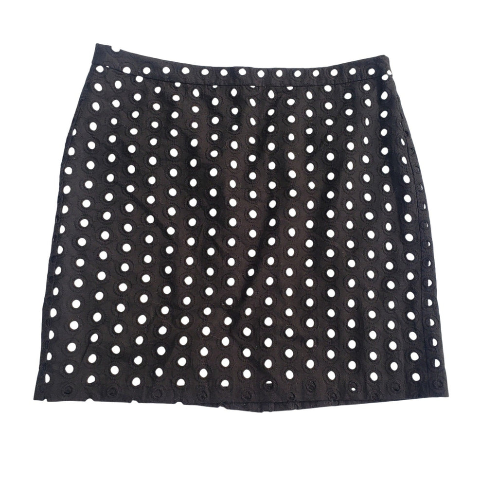Ann Taylor LOFT Womens Size 6 Black White Eyelet Lace PolkaDot Mini Pencil Skirt