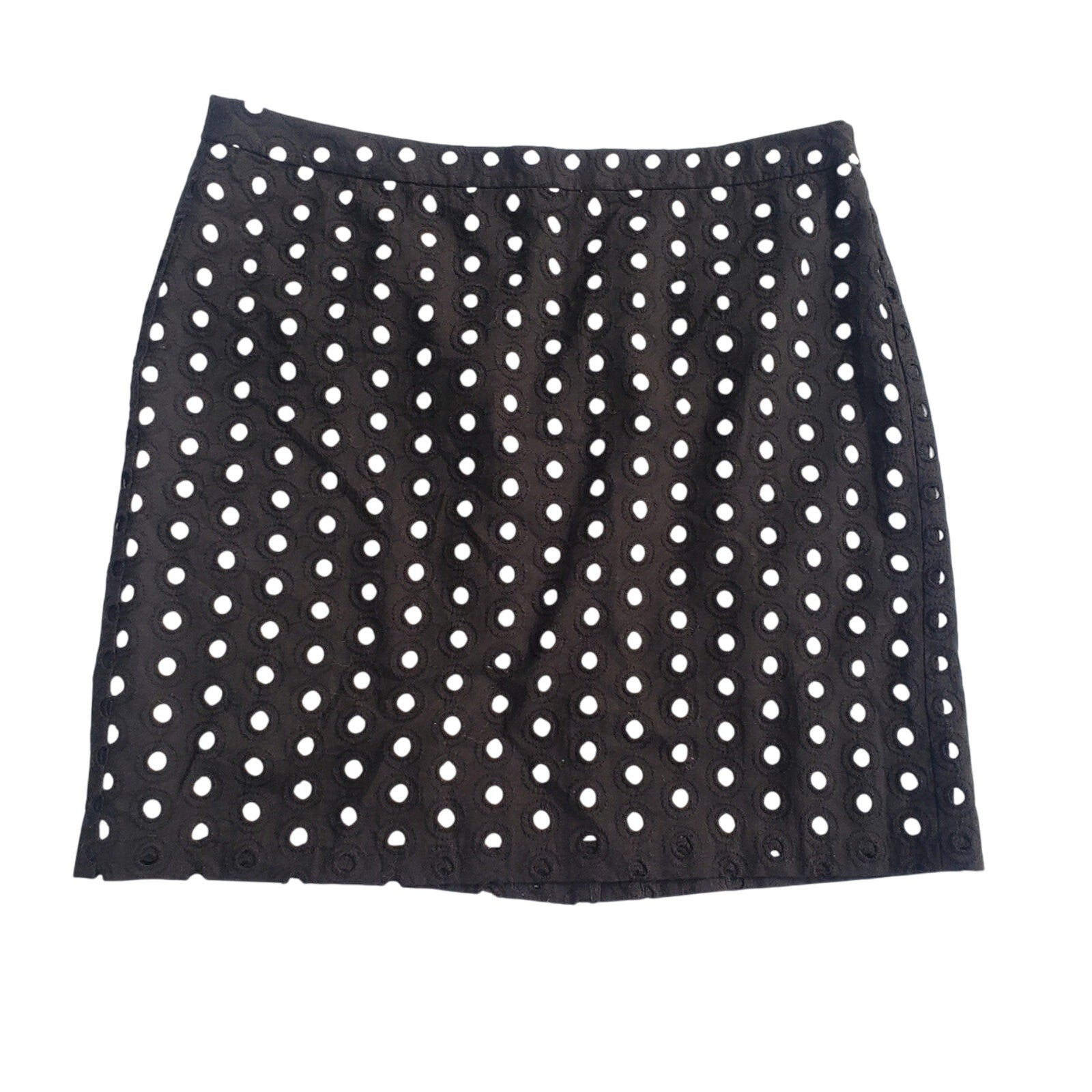 Ann Taylor LOFT Womens Size 6 Black White Eyelet Lace PolkaDot Mini Pencil Skirt
