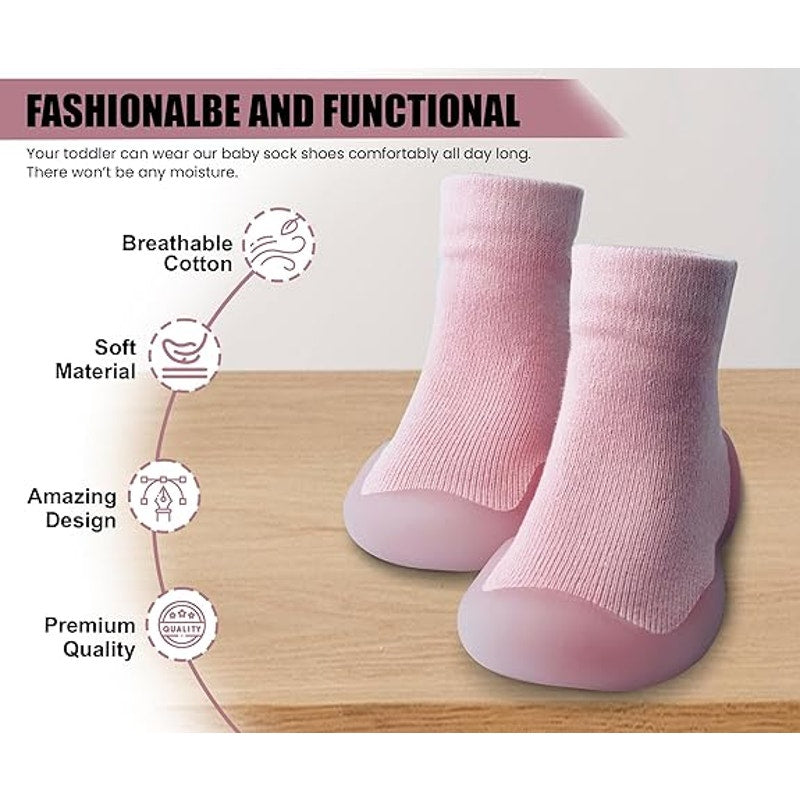 Dookeh Toddler Girls Size 5 Pink Sneakers Non Slip Soft Sole Sock Shoes