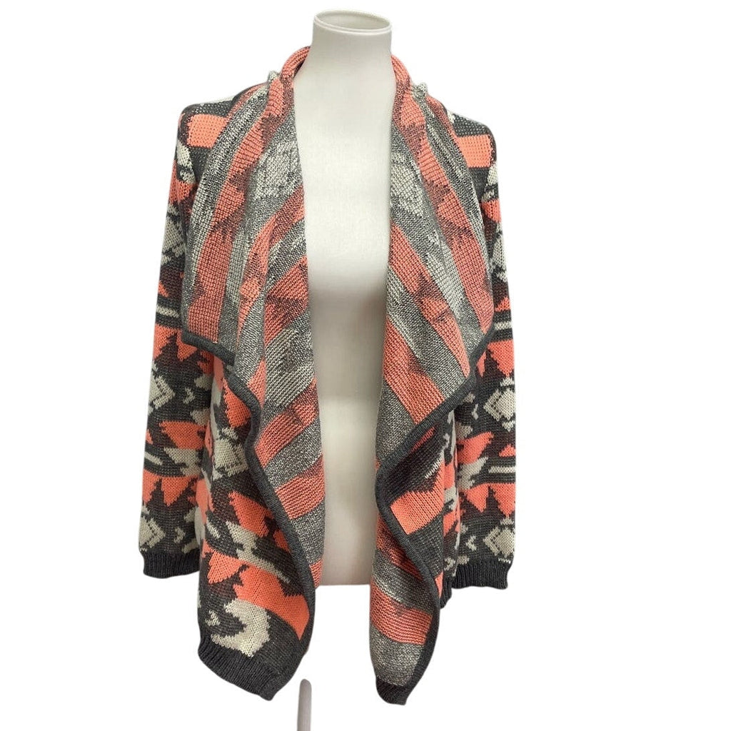 Blu Pepper Women Small Acrylic Long Sleeve Open Front Geometric Cardigan Sweater