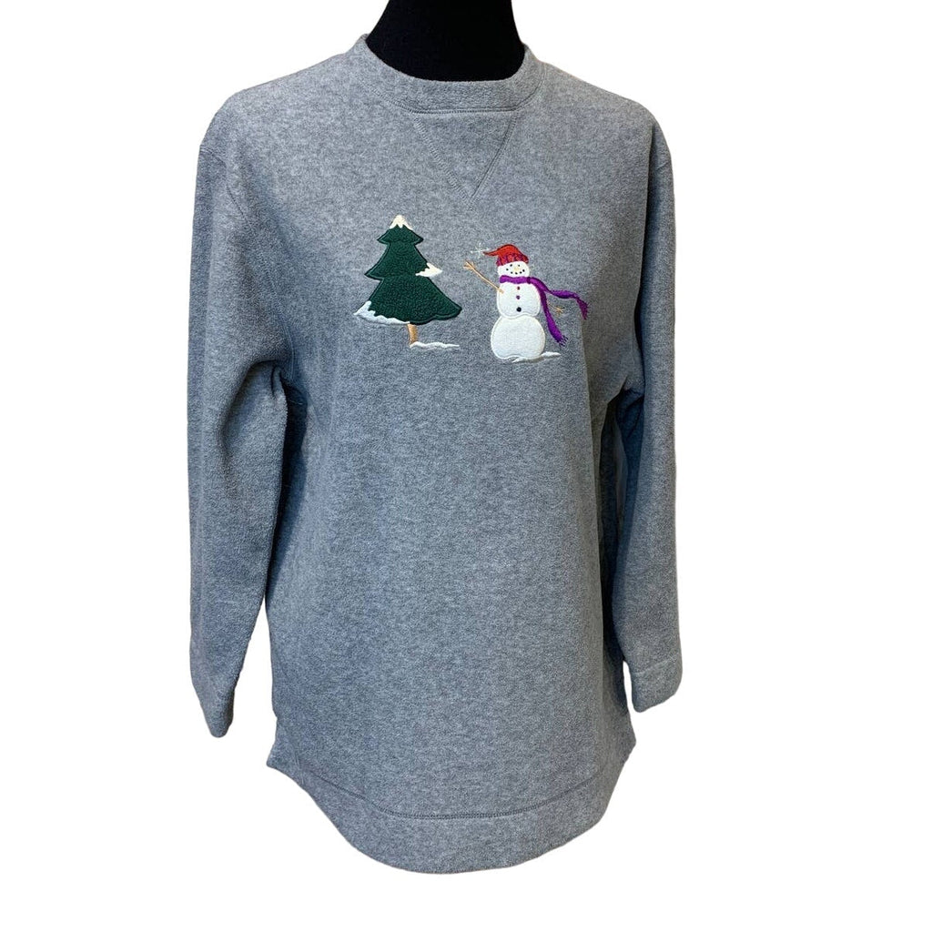 Karen Scott Womens Small Polyester Snowman Winter Tree Fleece Pullover Sweater