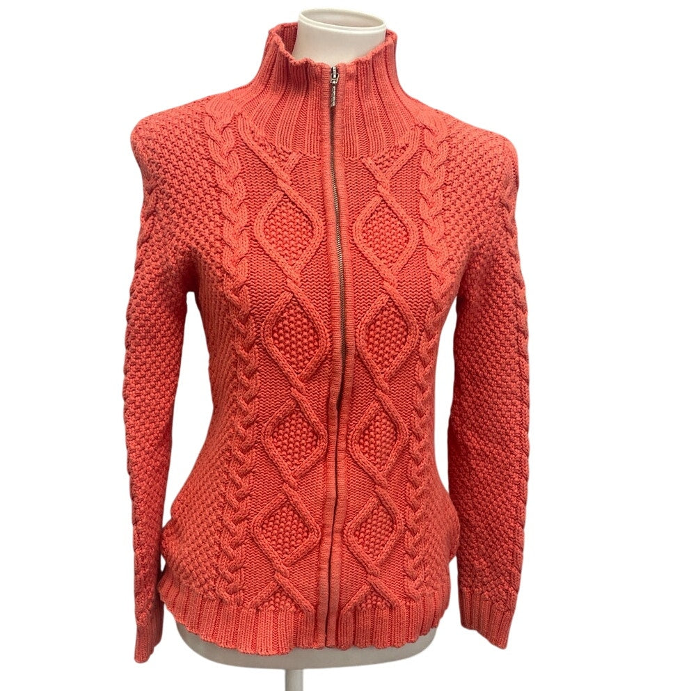 Lea & Nicole Womens Small Full Zip Long Sleeve High Neck Cabled Cardigan Sweater