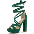 Allegra K Womens Size 8 Green 5.25" Heels Open Round Toe Lace Up Ankle Shoes