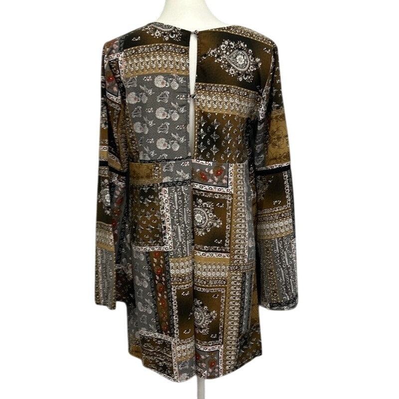 Andree Blue Womens Small Boho Paisley Floral Bell Sleeve Peeky Lace A Line Dress