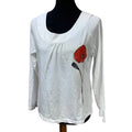 Hand Printed Upcycled Womens Petite Large Red Poppy Flower Pima Cotton T-Shirt