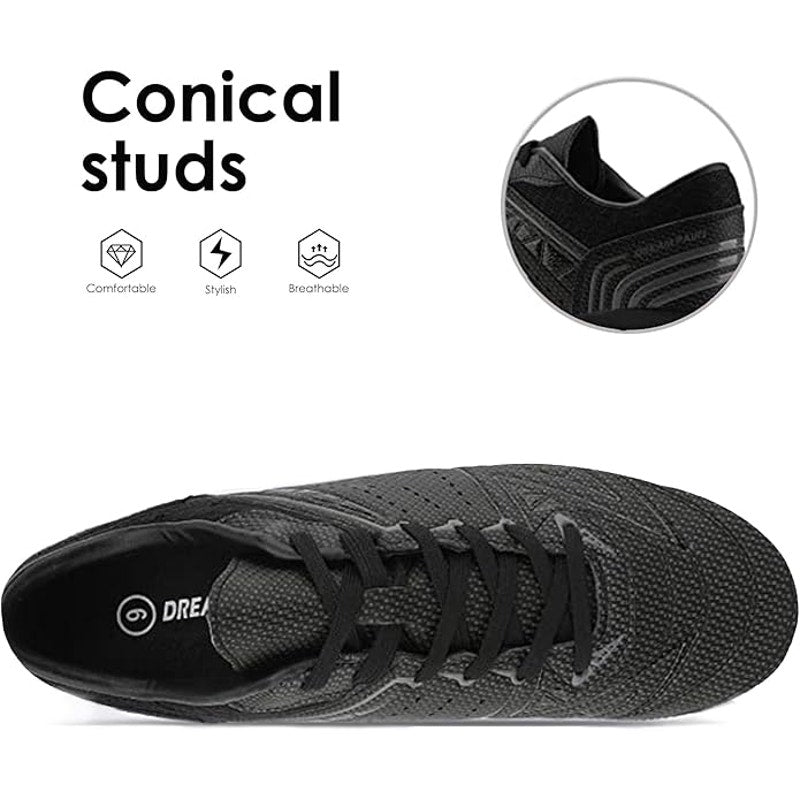 Dream Pairs Mens Size 9 Black Cleats Lace Up Round Toe Sport Soccer Shoes