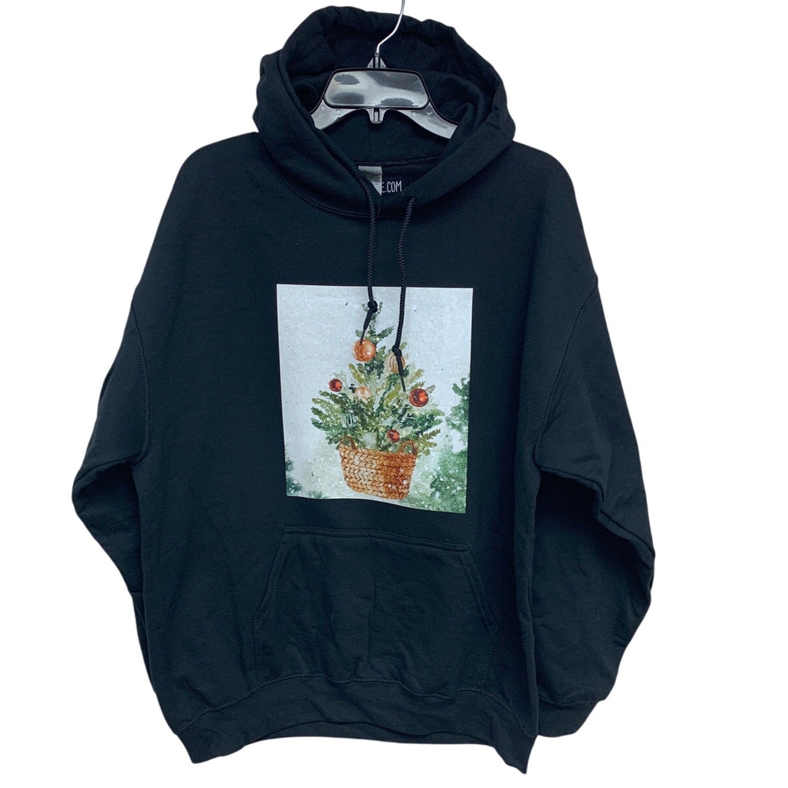 New Hand Printed Womens XL Christmas Tree Holiday Long Sleeve Hoodie Sweatshirt