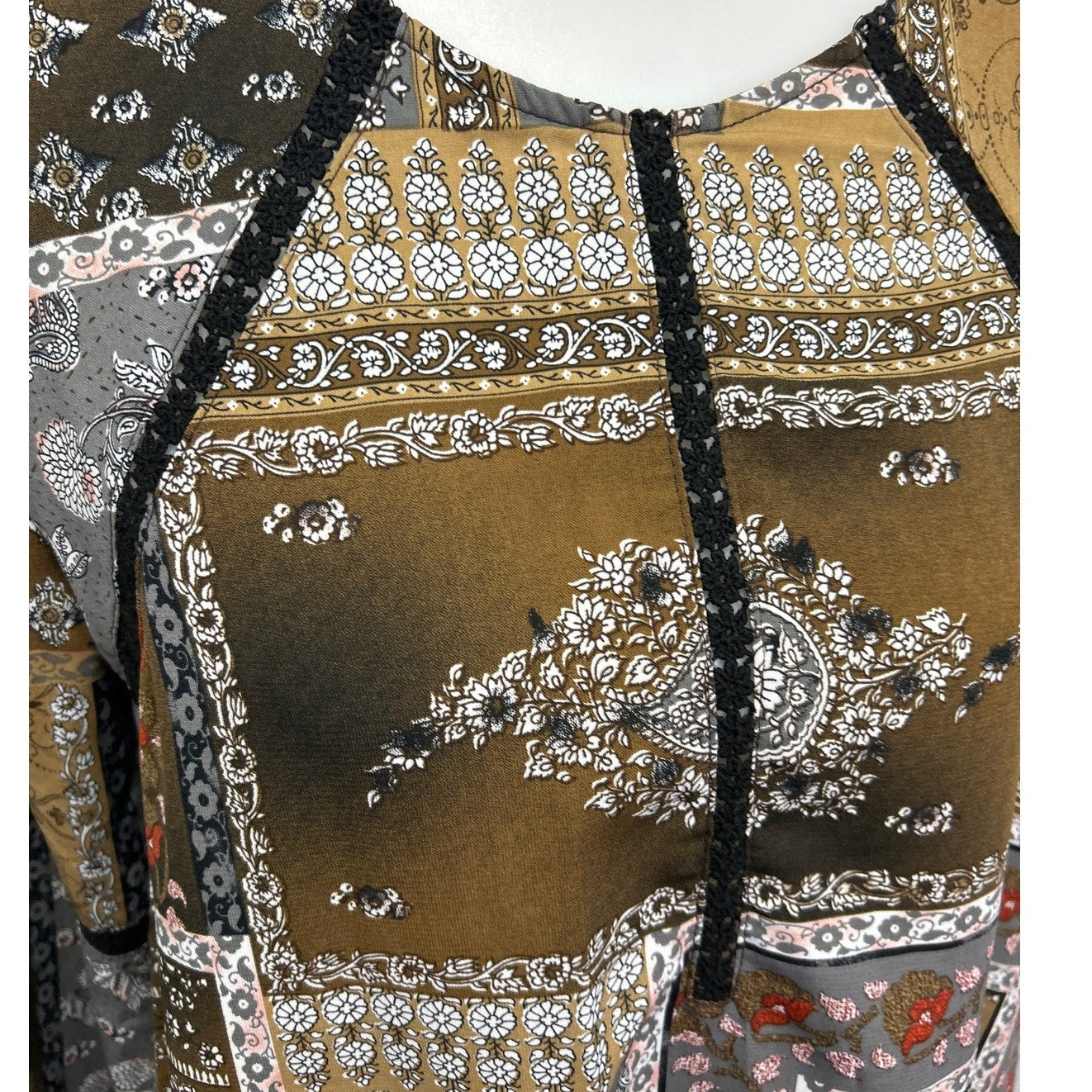Andree Blue Womens Small Boho Paisley Floral Bell Sleeve Peeky Lace A Line Dress