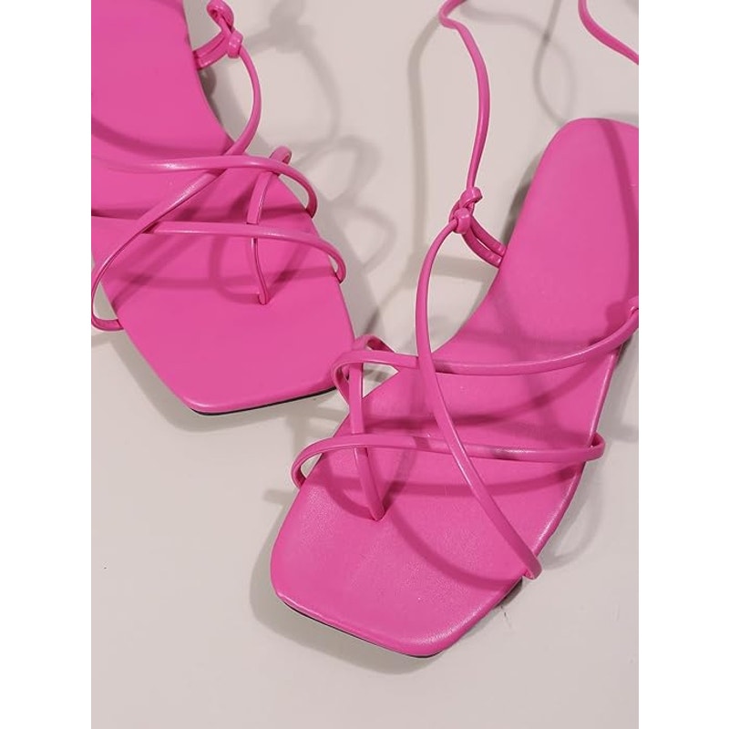 Gorglitter Womens 7.5 Pink Sandals Strappy Faux Leather Open Square Toe Shoes