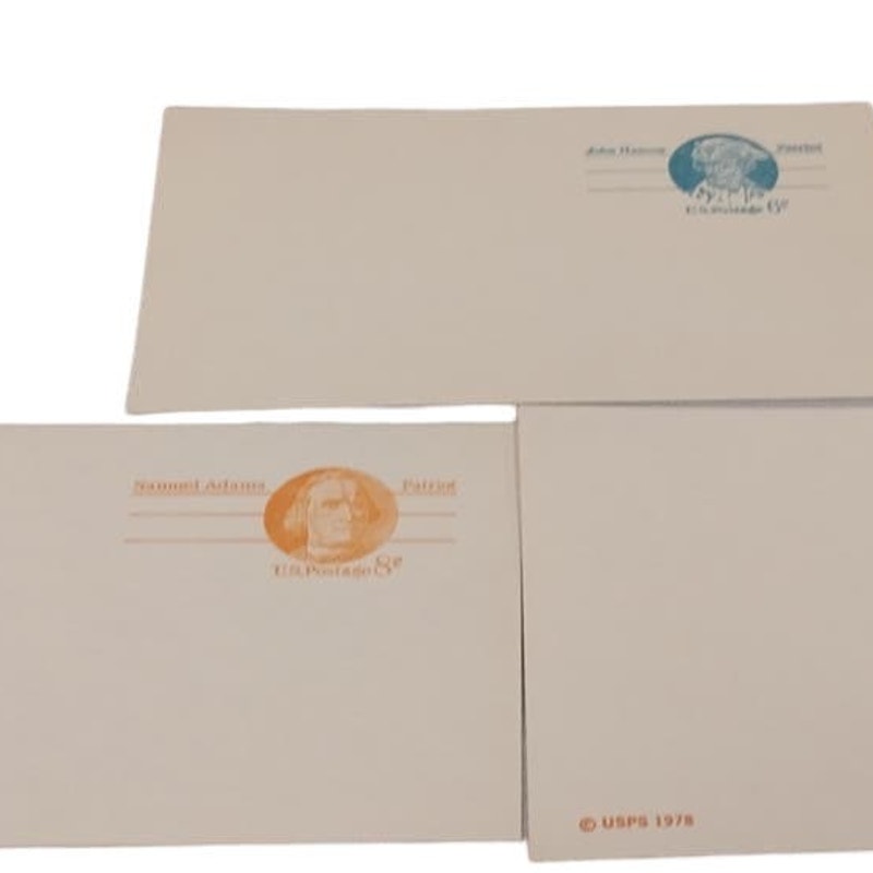 6 Vintage 1970s Pre-Paid Postage Hancock Samuel Adams Hanson Blank Postcards