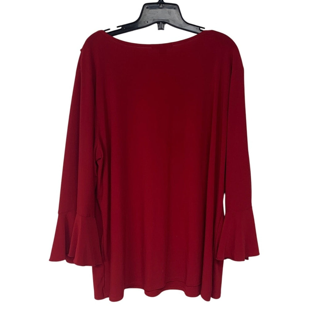 Dress Barn Womens 3X PolySpandex Long Sleeve Red Ruffled V Neck Flowy Blouse