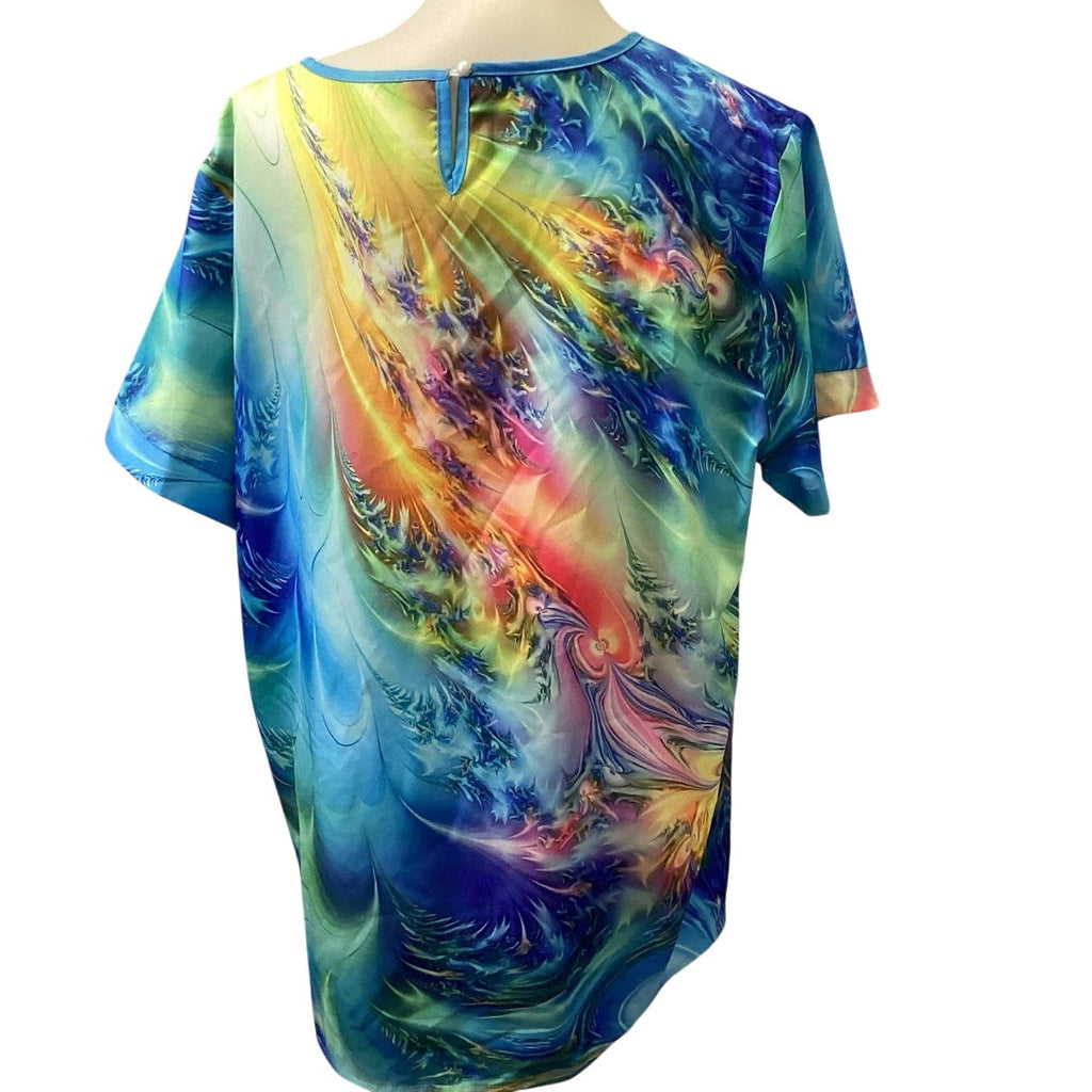 Noracora XL Short Sleeve Polyester Ethereal Rainbow Galaxy Soft Crew Neck Top