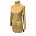 New NWT INC Large Gold Metallic Long Sleeve Turtleneck Low Belt Sweater Dress