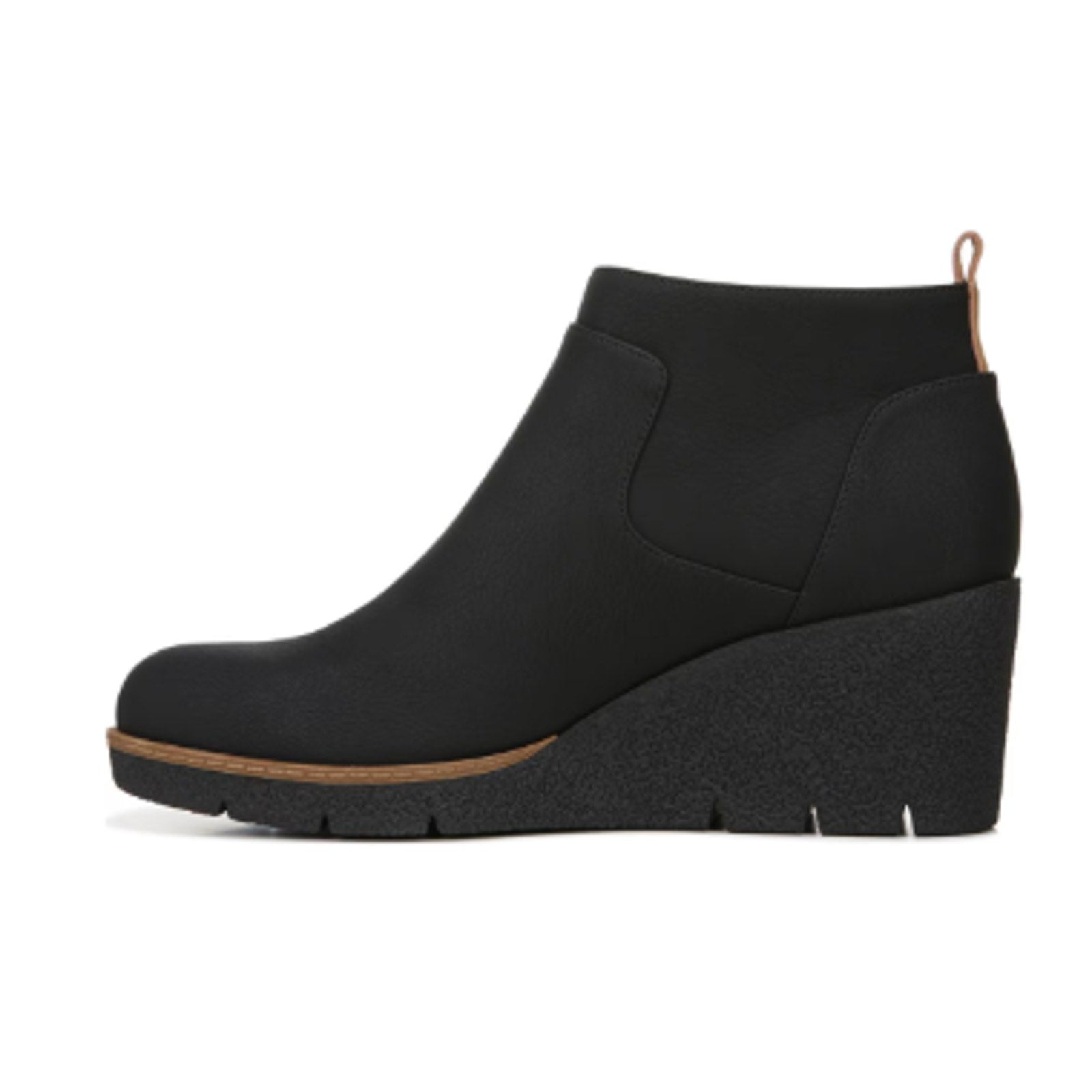 New In Box Dr Scholls Womens 8.5 Black Faux Leather Bianca Wedge Bootie Shoes