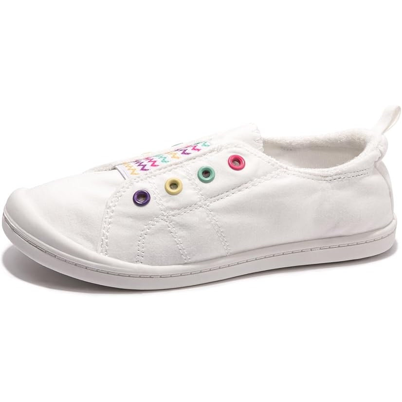 New FunMonkey Toddler Girls Size 6 White Canvas Sneakers Lace Up Slip On Shoes