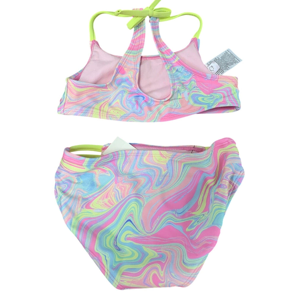 New Art Class Girls XL (14) UPF 50+ Pastels on Pink Swirl Bikini 2PC Swimsuit