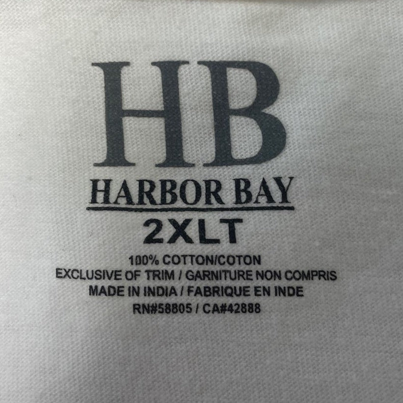 New Harbor Bay Mens 2XLT Long Sleeve 100% Cotton White Crew Neck Tee Shirt