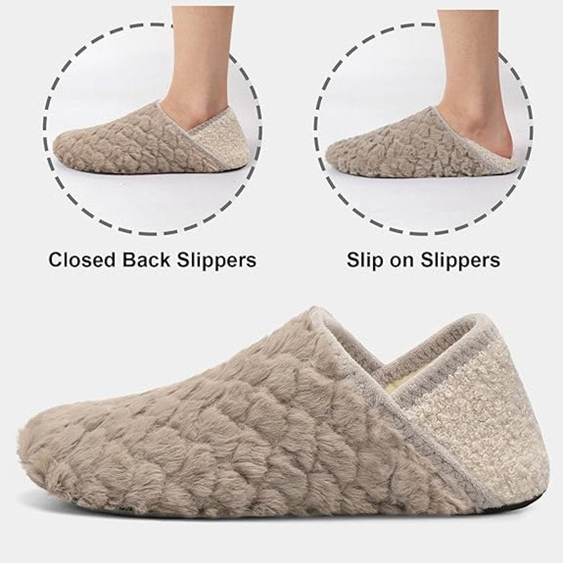 Fires Womens Size 7/8 Fuzzy Gray Slide On Rubber Sole Lightweight House Slippers