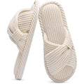 Evshine Womens Size 8/9 Cream Soft Corduroy Bow Slide On Open Toe Slipper Shoes