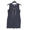 Nautica Womens Medium 100% Cotton Sleeveless Striped Lace Up V Neck Mini Dress