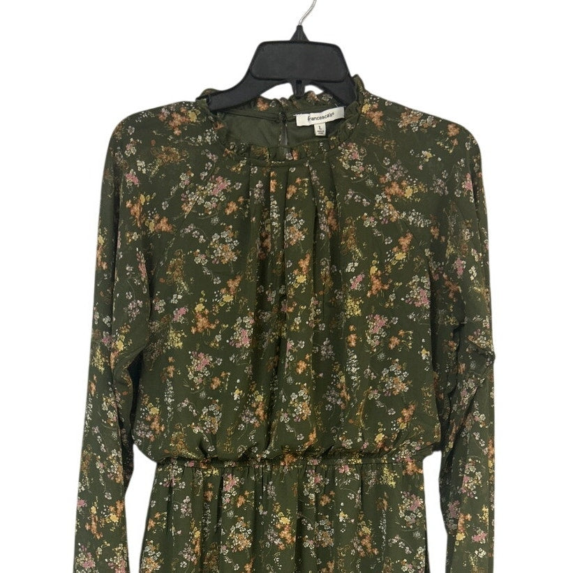 New Francescas Womens Large Green Orange Floral Gathered Waist Boho Flowy Dress