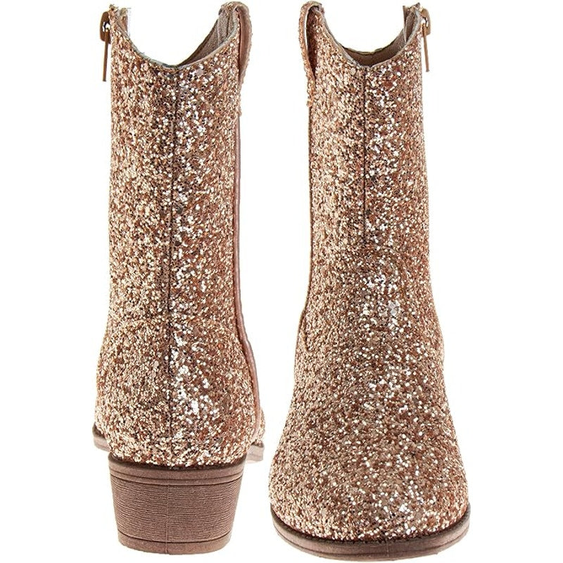 New Josmo Girls Size 2 Gold Glitter Low Heel Size Zip Cowboy Western Boots