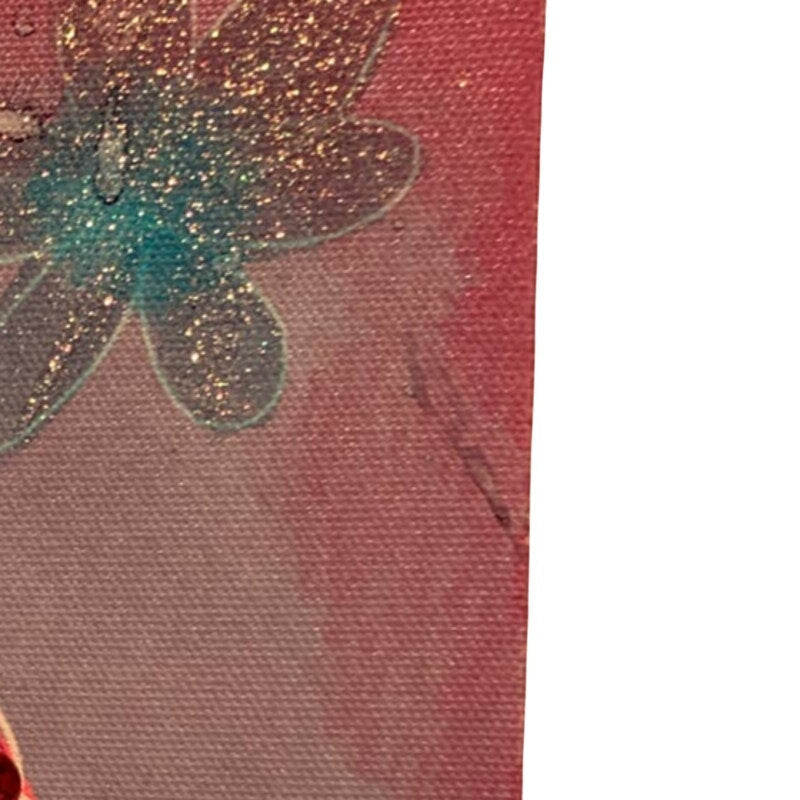 16" by 16" Large Butterfly Peace Sign Love Flowers Glitter Canvas Wall Art